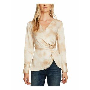 VINCE CAMUTO Womens Beige Acid Wash Long Sleeve V Neck Top XS